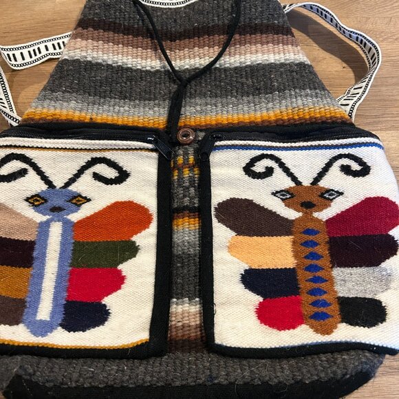 Boho ARTESANIAS Multi-Color Fully Lined Handwoven Wool Backpack Ecuador - Picture 4 of 11